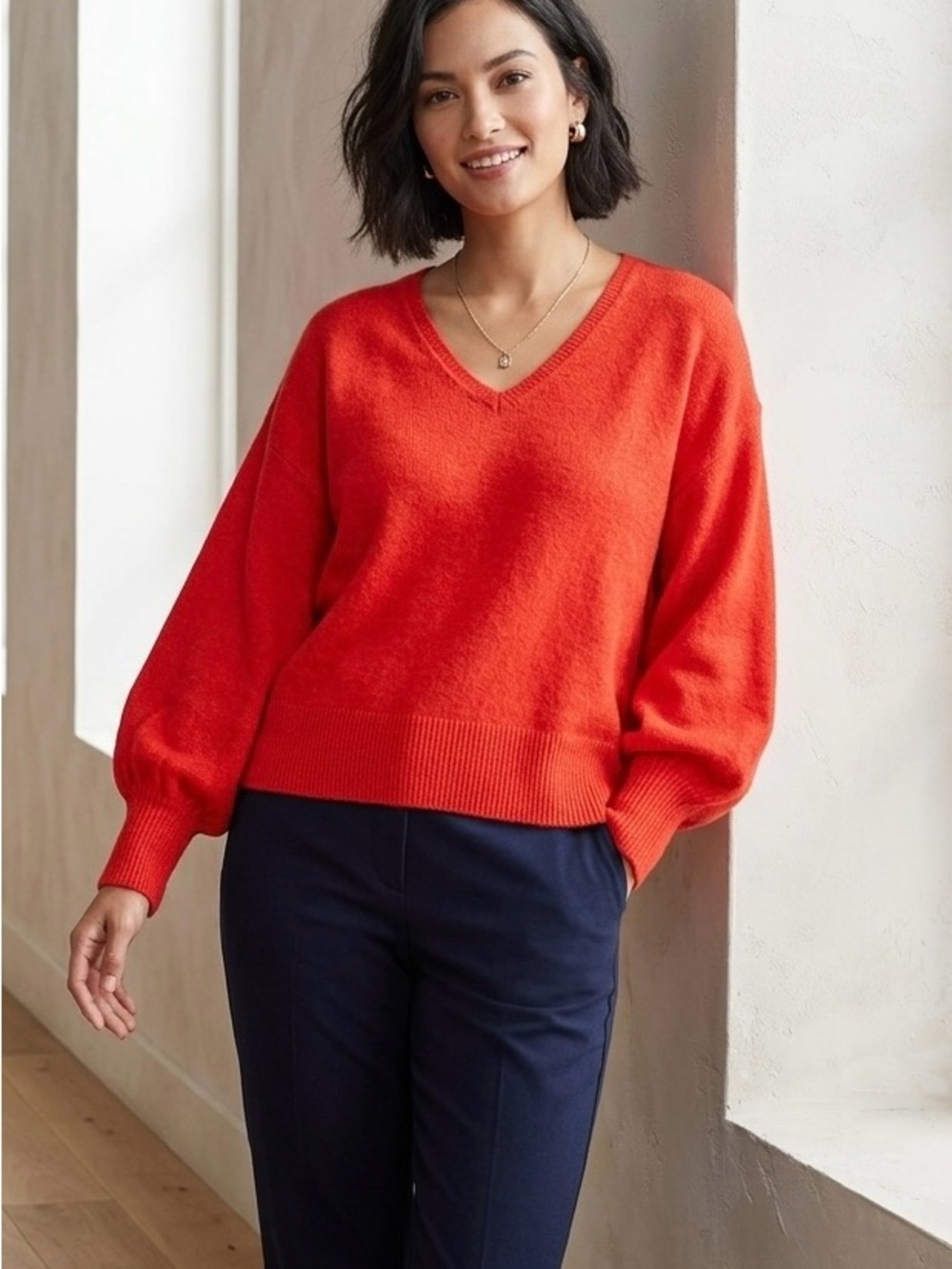 Bright Red V-Neck Sweater A New Day